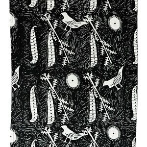 Table Runner Hoan San Bushmen Namibia Sun Seed Pods Bird Black White Metal